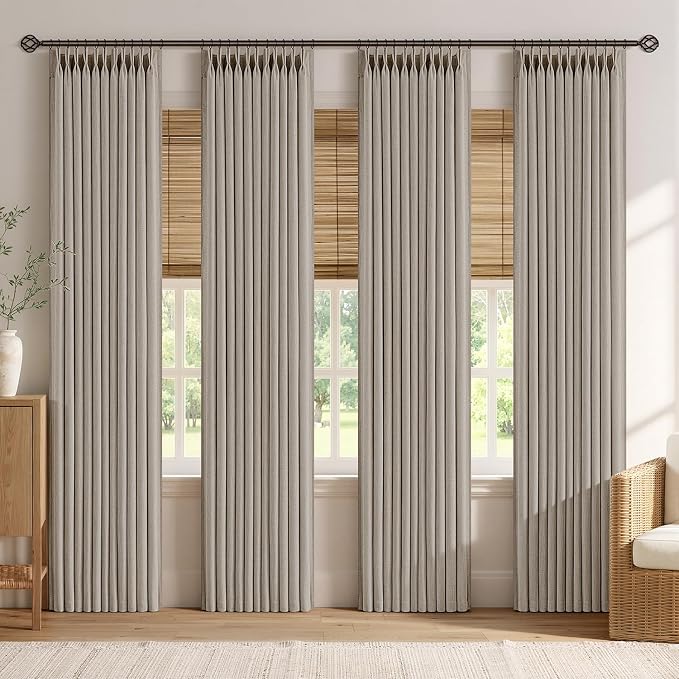 MIULEE 4 Panels Set Taupe Pinch Pleated Linen Curtains 90 Inches Long for Living Room Bedroom, Thick Textured Memory Trained Pleat Drapes Light Filtering Burlywood Brich Window Curtains with Hooks
