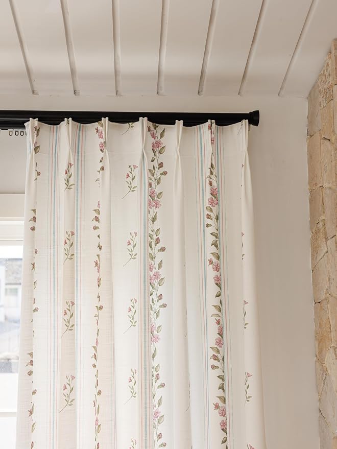 DrapePalette - Linen Blend Pinch Pleated Curtains 102 Inches Long for Living Room, Bedroom, Dining Room, Light Filtering Curtains 2 Panels Set, Modern Floral Printed Design, Pink Pearl, 30" W x 102" L