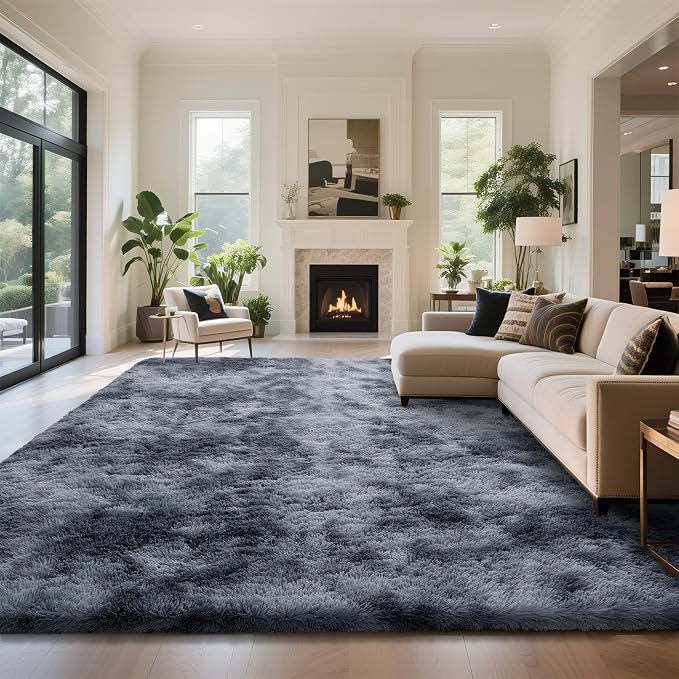 yongyangjuxin Fluffy Rug Shag Area Rug, Mottling Dark Grey 9x12 Area Rugs for Living Room, Large Shag Area Rugs for Bedroom Room Home Decor, Upgrade Anti-Skid Rectangular Fuzzy Rugs