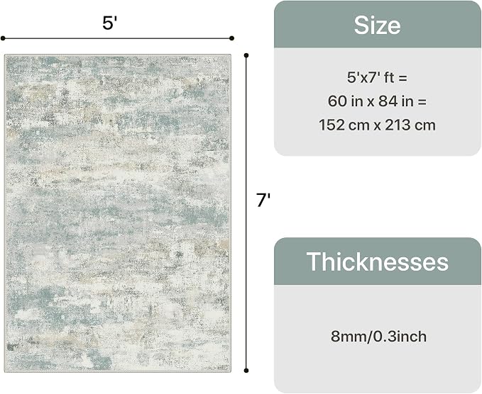 GENIMO Abstract Area Rug 5x7, Washable Modern Rug Non Slip, Low Pile Lightweight Soft Large Carpet for Living Room, Bedroom, Dining Room, Light Grey