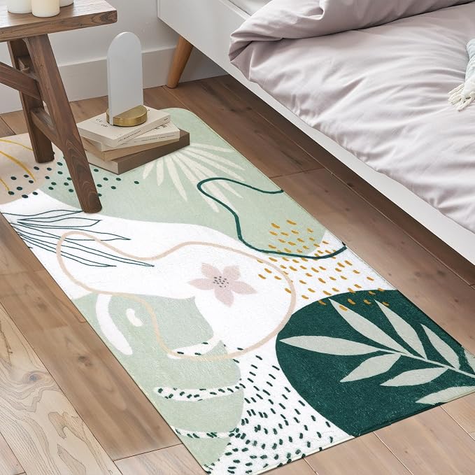 Lahome Washable Hallway Runner Rug - 2x4 Rugs for Bedroom Non-Slip Low-Pile Soft Bath Runner Rug Laundry Room Area Rug Botanical Print Throw Green Kitchen Mat Carpet Runner for Entrance Living Room