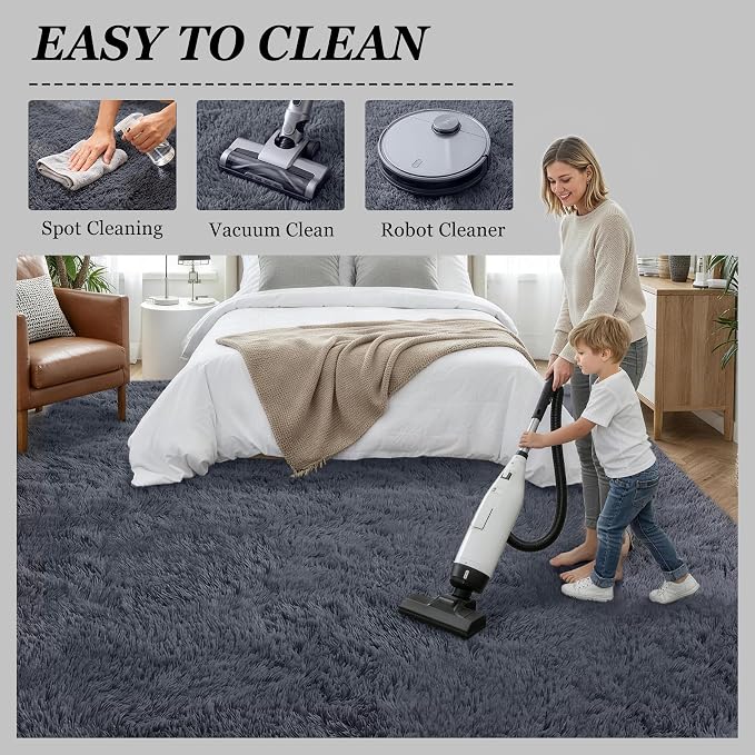 Fluffy 4x6 Area Rugs for Living Room Bedroom: Ultra Soft Shag Rug Non-Slip Non-Shedding Small Plush Bedside Rug Indoor Floor Carpets for Kids Room Playroom Entryway Nursery Dorms Home Decor Grey