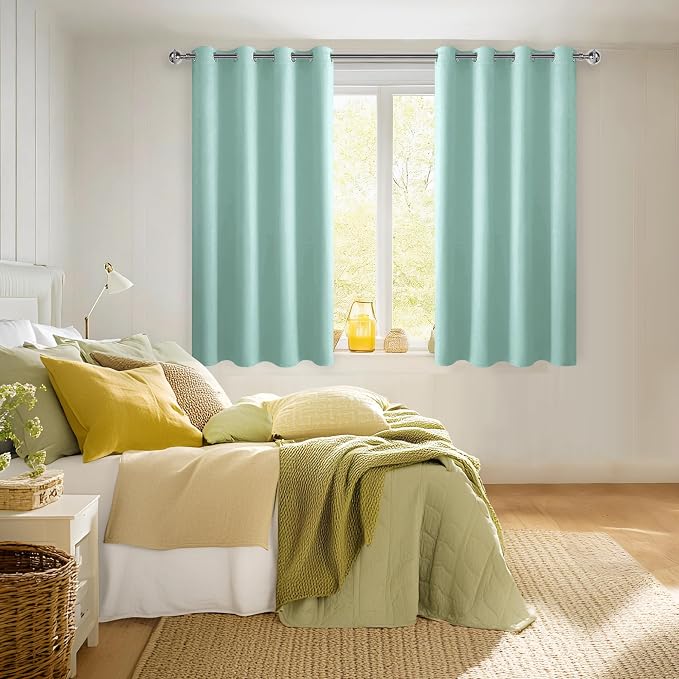 Hiasan Blackout Curtains for Bedroom, 52 x 54 Inches Long - Thermal Insulated & Energy Saving Window Curtains for Living Room, 2 Drape Panels Sewn with Tiebacks, Aqua