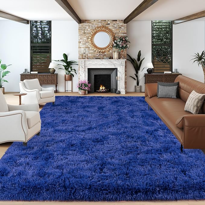 Dssimo Blue Fluffy Rugs for Bedroom 4x6 Soft Shag Carpet for Bedside | Plush Furry Upgrade Non-Slip Blue Area Rug for Living Room Nursery Kids Room Dorm Room Home Decor, Indoor Floor Carpet