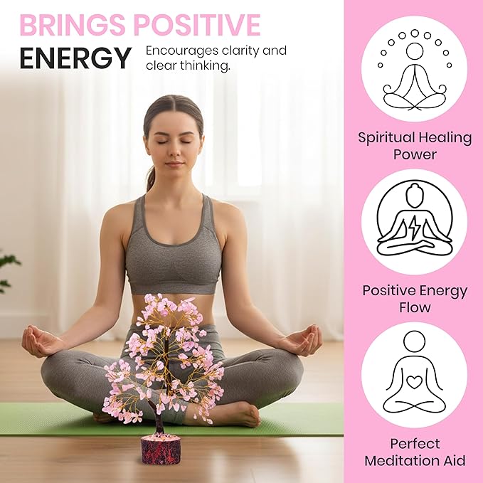 Rose Quartz Crystal Tree of Life - Chakra Feng Shui Tree with Positive Energy - Meditation Gift - 300 Beads
