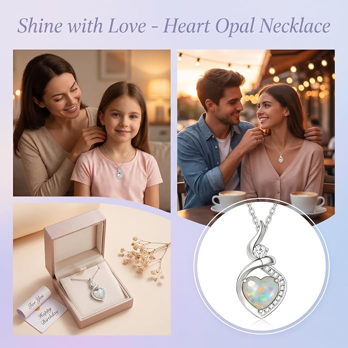 Heart Necklace 925 Sterling Silver Created Moonstone/Turquoise/Lapis Lazuli/Opal Heart Necklace Pendant Necklace Jewelry Gifts for Women