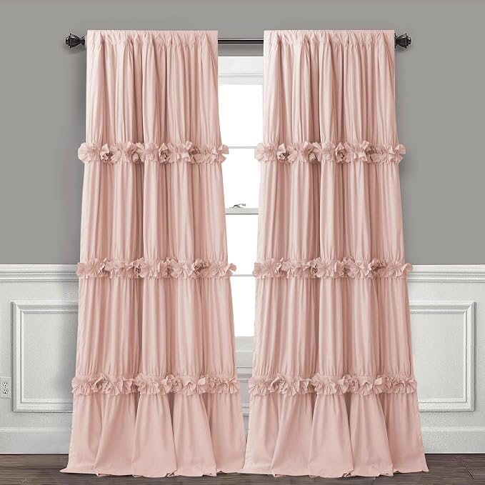 Homechoice Decor Blackout Window Curtains, 52" W x 96" L x 2 Panels | Boho Ruched Thermal Insulated Window Treatments with Butterfly Flowers, Rustic Rod Pocket Drapes for Room, Peach Pink (LQ-30)
