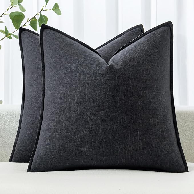 MIULEE Decorative Linen Euro Sham Pillow Covers 24x24 Dark Gray | Boho Farmhouse Neutral Couch Throw Pillows for Bed, Pack of 2 Accent Modern Pillowcases, Sofa Livingroom Home Decor