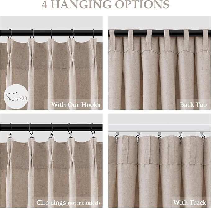 Aersas Taupe Burlywood Pinch Pleat Linen Curtains 96 Inches Long for Living Room Dining 2 Panels Pinch Pleated Drapes Hooks Farmhouse Neutral Light Filtering Semi Sheer Curtain for Bedroom 40x96
