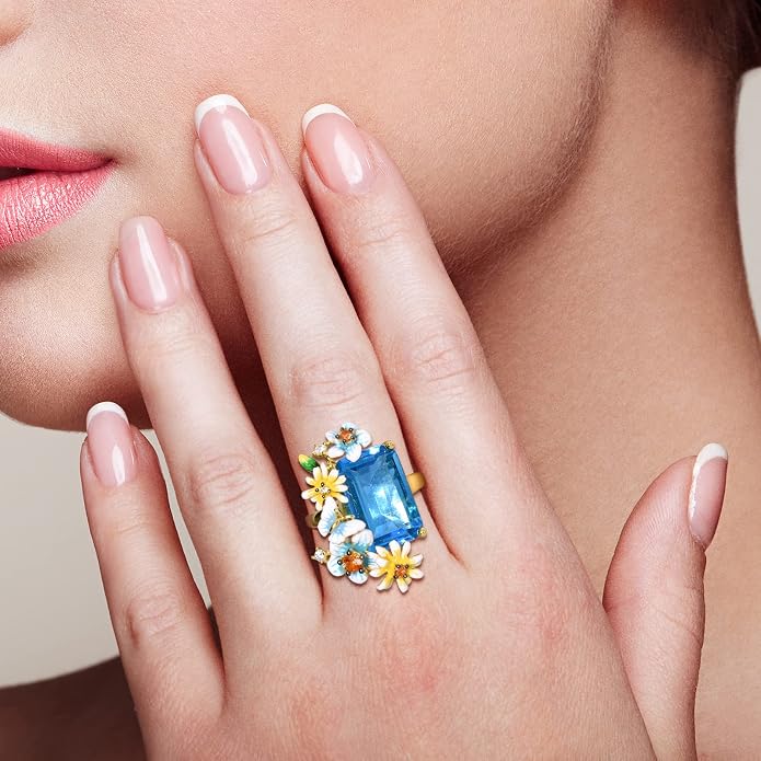 Santuzza 925 Sterling Silver Enamel Flower Ring for Women