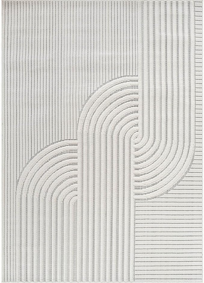 CAMILSON Modern Rug 5x7 Luxury Swirl Curved Micro Loop Area Rugs Soft High-Low Pile Stain Resistant Easy to Clean Non-Shedding Durable Living Room Office Indoor Carpet (White)
