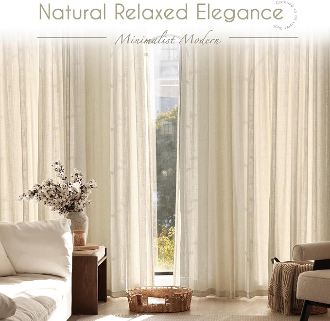 Greyish Beige Linen Curtain 84 inch Length 2 Panels Set Back Tab Light Filtering Living Room Curtain Drapes Home Office Modern Minimalist Decor Farmhouse Boho Neutral Semi Sheer Curtain 84 inch Long