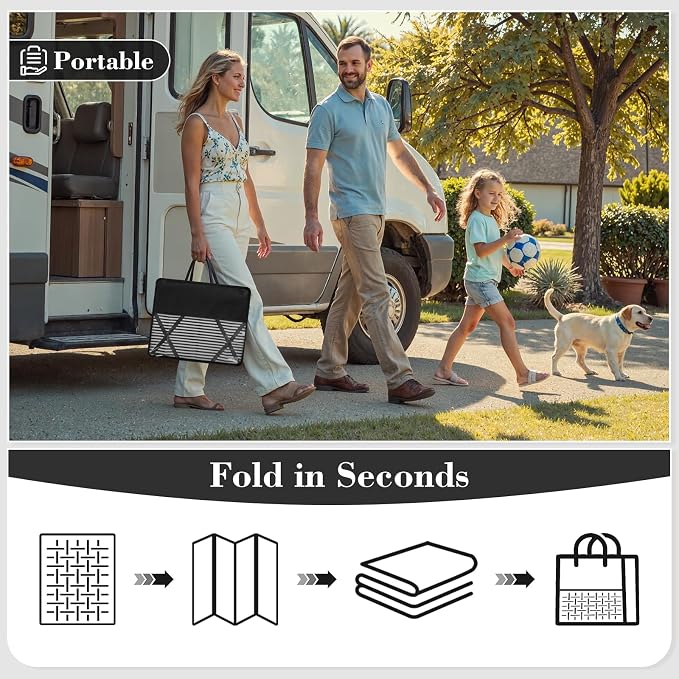Lahome Outdoor Rug 8x10 Patio Waterproof, Plastic Straw Reversible Rv Rugs for Outside, Large Portable Porch Decor Camping Carpet for Balcony Tent Travel, Black 8'x10'