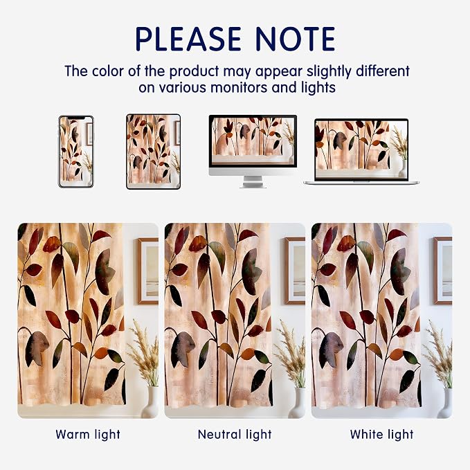 SUBRTEX Light Flitering Curtains 52Wx95L, Room Darkening Vibrant Floral Drapes, 50% Blackout, Semi Sheer Boho Farmhouse Curtains for Living Room, Brown