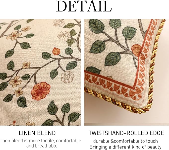 ISAENNE Designer Elegant Vintage Linen Throw Pillow Cover,20"x12"-Flora A | French Rectangle Decor Pillow Cover,Concealed Zipper Design,Floral Pattern,Sofa,Bedroom,Living Room,Lounge Chairs