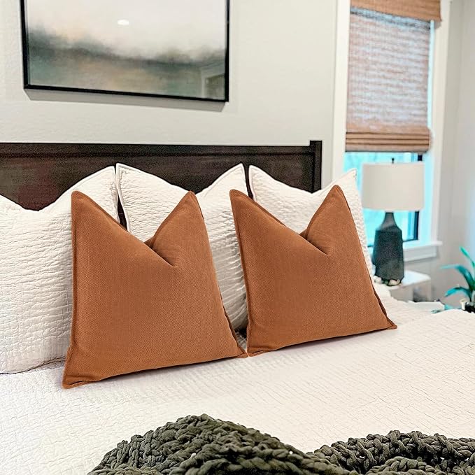 ZWJD Orange Pillow Covers 16x16 Set of 2 Chenille Throw Pillow Covers with Elegant Design Soft and Luxurious Decorative Throw Pillows for Couch, Bed, and Home Decor