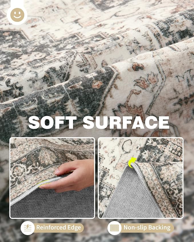 Roxstand Washable 2.6x10 Runner Rug, Non Slip Hallway Rugs Black/Beige | Low Pile rug, Stain Resistant, Distressed Rug Runners for Entryway, Living Room, Bedroom, Kitchen, Laundry