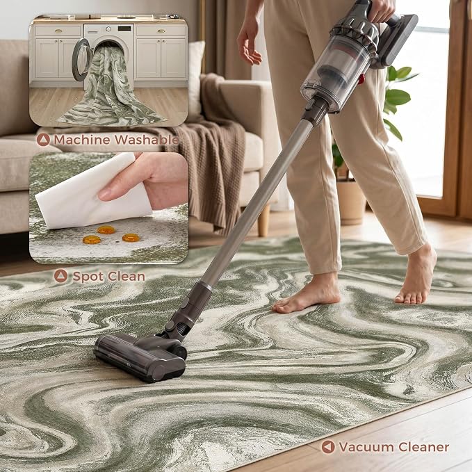 DMOYEST 9x12 Area Rug for Living Room:Washable Modern Neutral Abstract Rug with Low Pile Non Slip Soft Thin Large Indoor Carpet for Bedroom Dining Room Home Office Decor-Olive Green