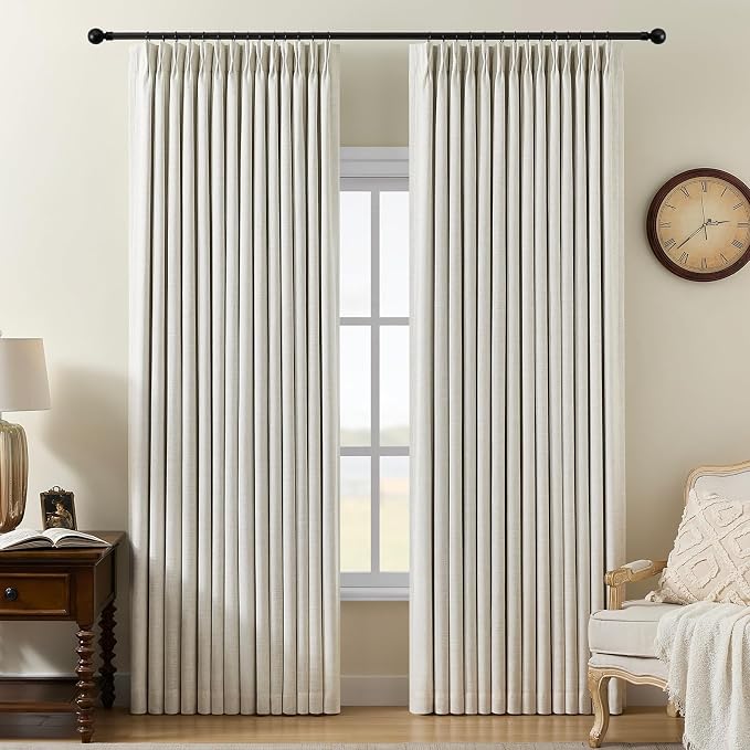 Pinch Pleated Curtains 100% Blackout Linen Curtains 92 Inches Long for Bedroom Living Room, Natural Memory Trained Thermal Insulated Room Darkening Window Drapes with Hooks 2 Panels 40"Wx92"L