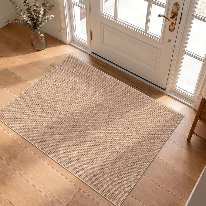 Easy Jute Neutral 3x4 Rug: Machine Washable Non Slip Entryway Kitchen Decor | Textured Rugs for Front Porch - Door Mat Area Rug - Farmhouse Neutral Non Shedding Carpet for Bedroom Living Room (Beige,3x4)
