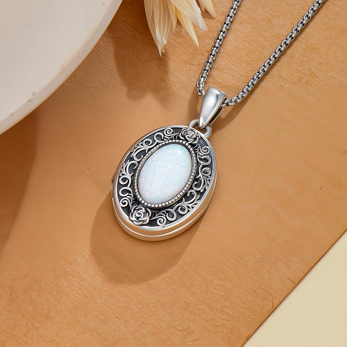PELOVNY Locket Necklace That Holds Pictures 925 Sterling Silver Photo Locket Pendant Birthday Christmas Memorial Jewelry Gifts for Women Men