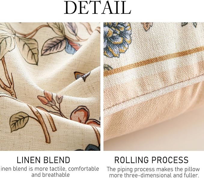 ISAENNE Designer Linen Throw Pillow Cover,Set of 2,18"x18"-Cornucopia B | Elegant French Square Pillow Cover,Concealed Zipper Design,Floral Pattern,Sofas,Bedroom,Living Room,Lounge Chairs