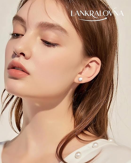 Moissanite Stud Earrings for Women, S925 Sterling Silver Screw Back Flat Back Earrings, Hypoallergenic 14K Gold/White Gold Plated Cartilage Piercing Studs, D Color VVS1 Round Cut 3-5mm