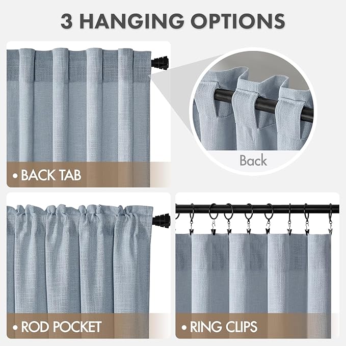 MIULEE Thick Linen Curtains, 42Wx72L, Light Blue Semi Sheer Linen Textured | Light Filtering Window Privacy Drapes with Back Tab Rod Pocket for Farmhouse/Living Room/Bedroom, Set of 2