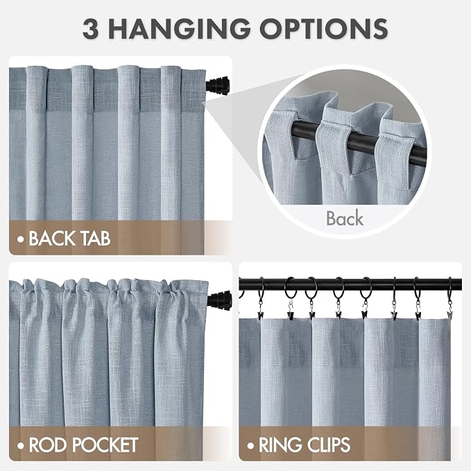 MIULEE Thick Linen Curtains, 42Wx108L, Light Blue Semi Sheer Linen Textured | Light Filtering Window Privacy Drapes with Back Tab Rod Pocket for Farmhouse/Living Room/Bedroom, Set of 2