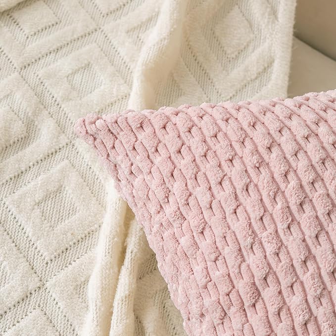 Set of 4 Light Pink Decorative Throw Pillow Covers 22x22 Inch Corduroy Pillow Covers for Bed Couch Sofa Living Room Soft Square Cushion Cases
