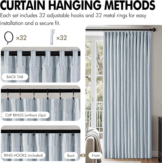 MIULEE Pinch Pleated Thick Linen Curtains 84 Inch 4 Panels Set Back Tab Memory Trained Pinch Pleat Semi Sheer Light Filtering Privacy Let Light in Window Drapes for Living Room Bedroom Chambray Blue