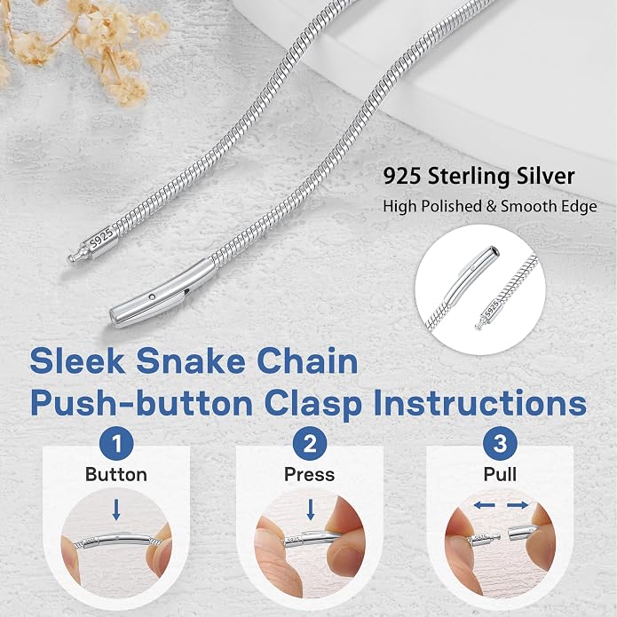 2mm Snake Chain 925 Sterling Silver Chain Necklace for Women, 18k Gold Plated Chains for Women with Push-button Clasp Durable Women’s Chains Necklace, 16 18 20 22 24 Inch