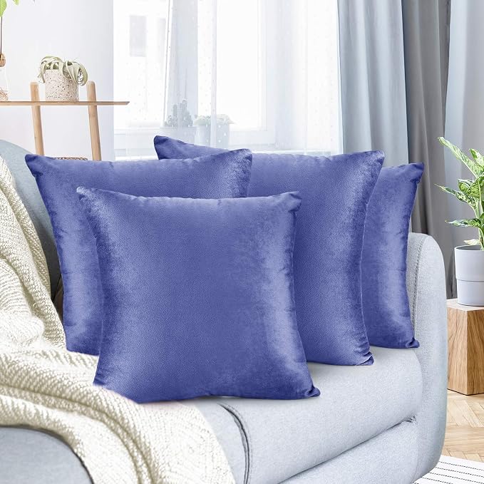 Nestl Throw Pillow Covers, Cozy Velvet Decorative Outdoor Pillow Covers 16 x 16 Inches, Soft Solid Cushion Covers for Sofa, Bed and Car, Set of 4 - Calm Blue