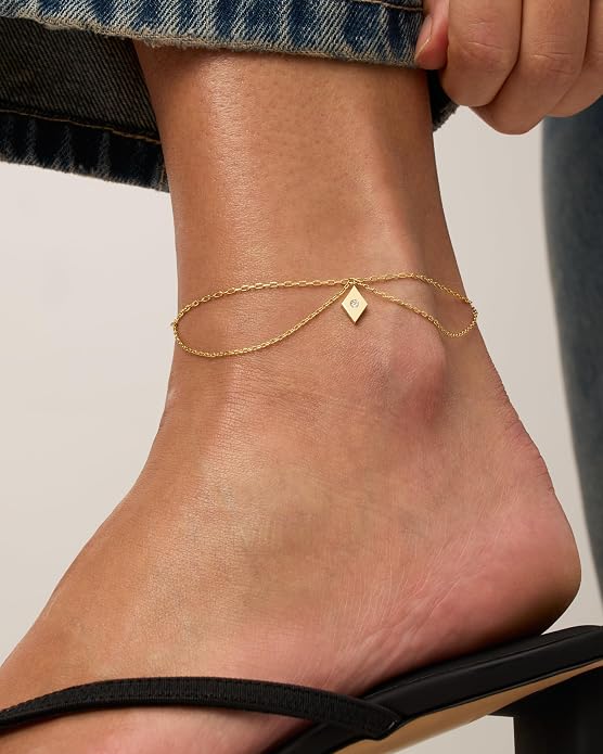 PAVOI 14K Gold Plated Anklet for Women - Trendy Link Chain Ankle Bracelet Summer Jewelry - Boho Dainty Anklets with Cubic Zirconia, Beaded, Evil Eye, Star, Station, Pearls Adjustable Gold Jewelry