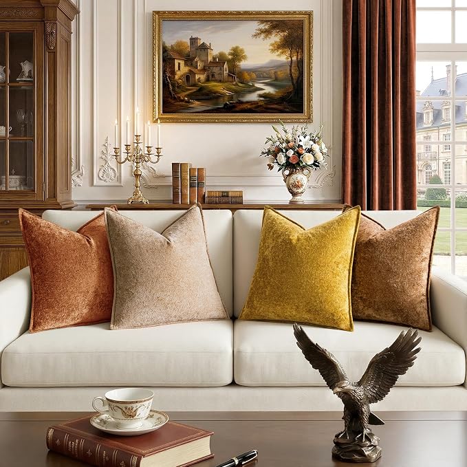 a moment Throw Pillow Covers 24X24 Inch 4 Packs,Soft Velvet Decorative Pillow Cases with 3D Ice Flower,Texture Modern Accent Cushion Covers for Sofa Couch Home Decor Maple Dusk