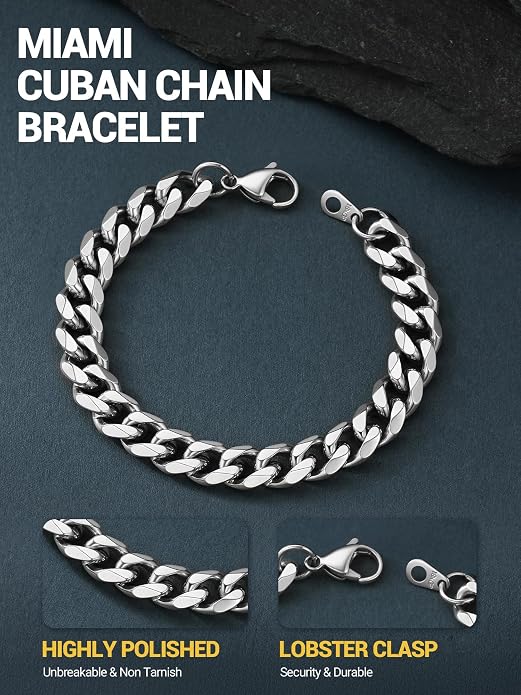 PROSTEEL Stainless Steel Bracelets for Men Women, Gold/Silver/Black, Cuban Link Bracelet Adjustable, Jewelry with Gift Box