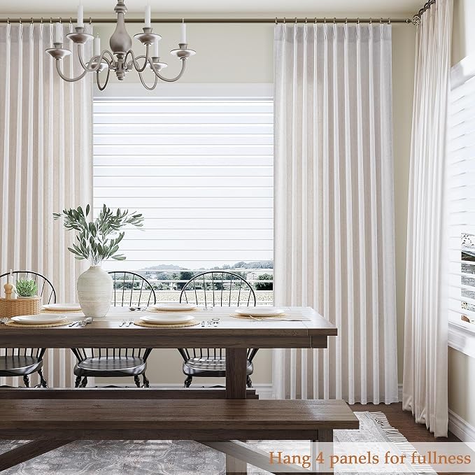 Aersas Beige White Pinch Pleated Linen Curtains 63 Inch Length 2 Panels for Living Room Bedroom Semi Sheer Window Curtain Boho Neutral Back Tab Pinch Pleat Drape with Hooks 40x63