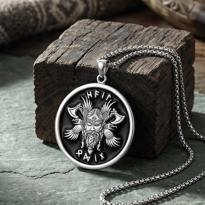 Viking Necklace for Men 925 Sterling Silver Norse Viking Pendant Norse Jewelry for Dad Husband, w/Stainless Steel Chain 22"+2"