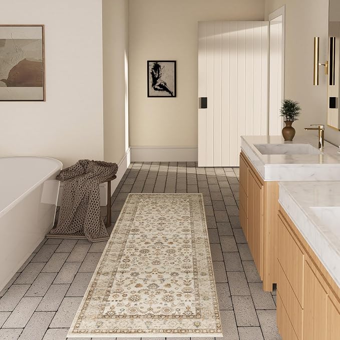 Machine Washable Hallway Runner Rug: 2'x10' Kitchen Rugs Stain Resistant Non Slip Low Pile Soft Carpet Runners for Hallways Indoor Entryway Kitchen Beside Bedroom Bathroom Farmhouse