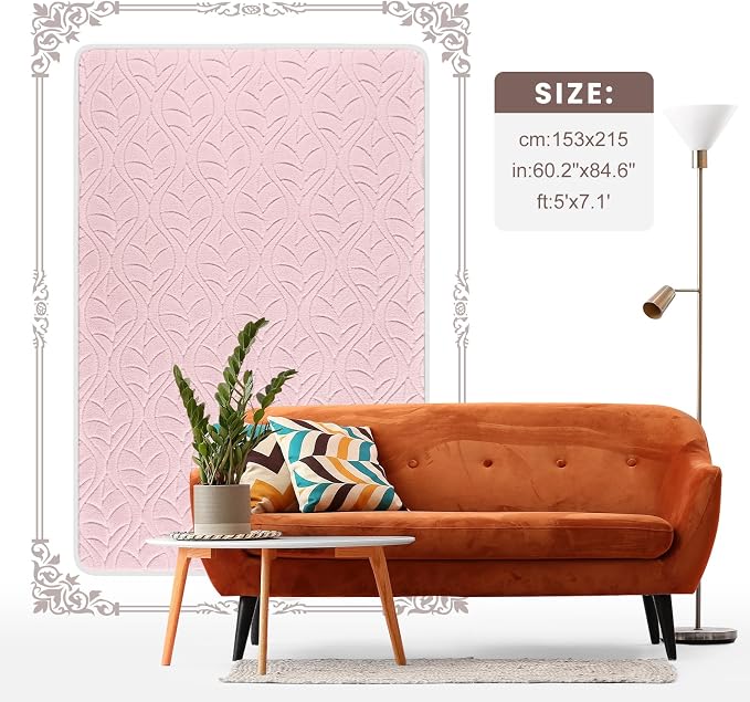 Macgace Ultra Soft Area Rug for Living Room, 5x7 Pink Geometric Shag Rugs | Washable Non-Slip Backing Medium Pile Modren Fuzzy Carpet for Kids Room, Girls Bedroom, Classroom, Dorm