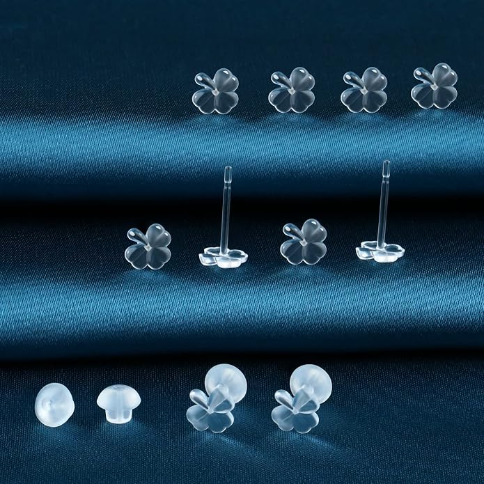 6 Pairs Invisible Plastic Post Earrings For Sensitive Ears - Clear, Sports & Work