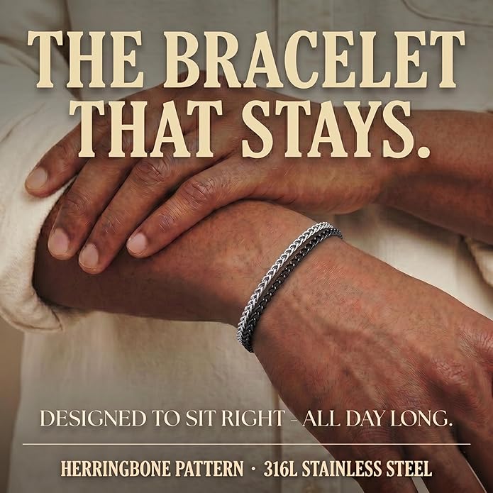 Galis Mens Bracelet - Stainless Steel, Non Tarnish Rope Chain Bracelets, Stylish Fathers Day Gift for Dad, Husband, Boyfriend.
