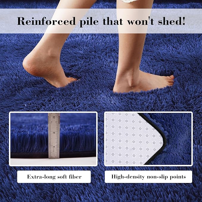 Blue Fluffy Rug Shag Area Rug, 6x9 Area Rugs for Girls Bedroom, Big Soft Shag Bedside Non-Slip Plush Dorm Carpet Home Decor Aesthetic