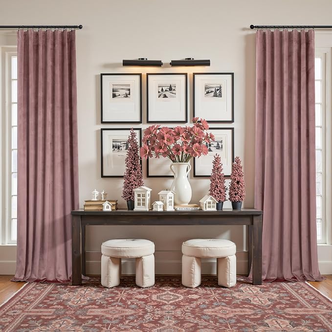 Dusty Rose Pink Velvet Curtains 96 Inches Long for Girls Room Kids Nursery 2 Panels Thick Heavy Privacy Noise Reducing Light Drapes for Living Room Darkening Princess Victorian Western Decor 96 Length