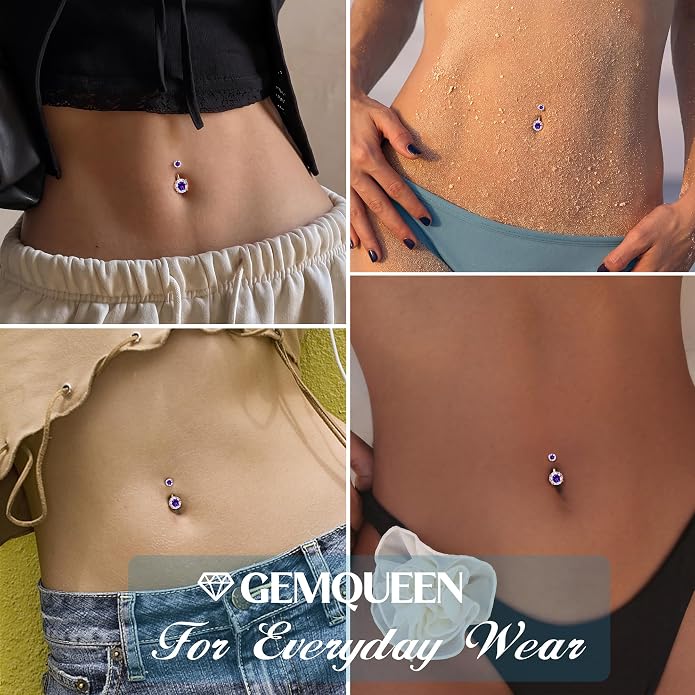 GEMQUEEN Moissanite ＆ G23 TItanium Belly Button Ring 18K Gold Plated Hypoallergenic Internally Threaded Belly Rings 14G Navel Piercing Jewelry For Women Men D Color VVS1 Clarity Brilliant Cut