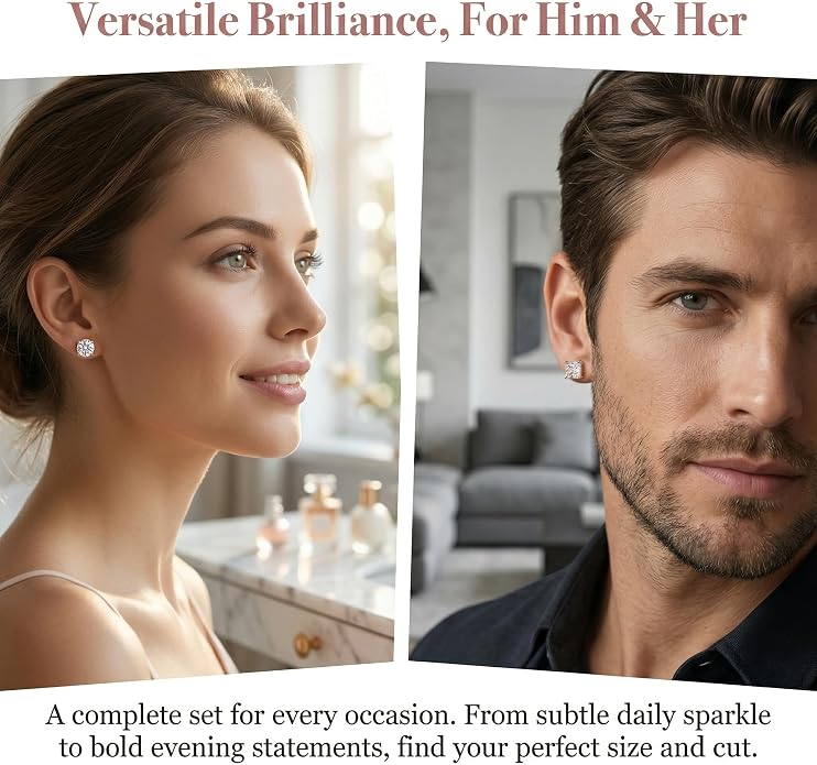 12 Pairs Stud Earrings Set, 3-8mm Cubic Zirconia Earrings for Women & Men 316L Stainless Steel Earring Hypoallergenic Small Earring Nickel Free