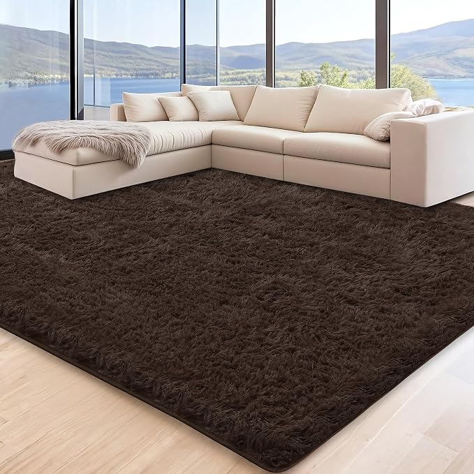6x9 Brown Fluffy Shag Area Rugs for Living Room Bedroom Nursery | Ultra Soft Comfy, Large Fuzzy Shaggy Plush Carpet for Kids Boys Girls Teen Dorm, Modern Indoor Home Decor, Upgrade Non-Slip