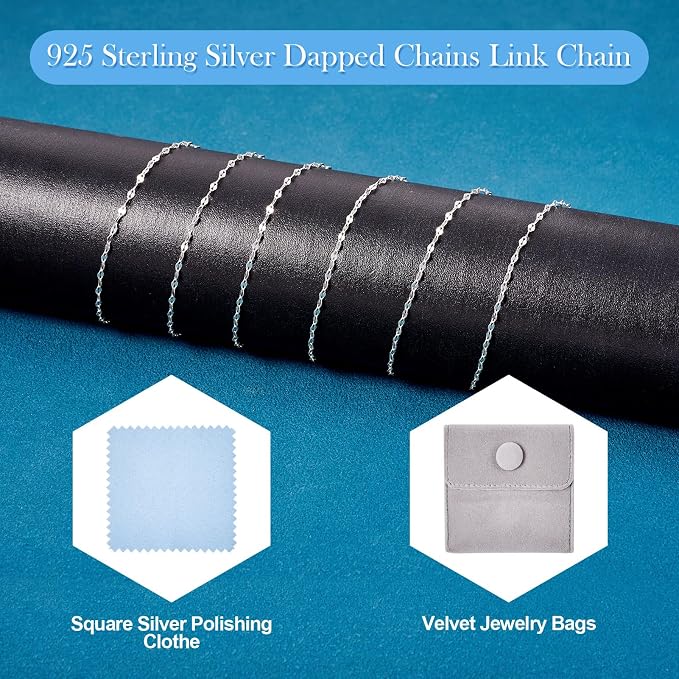 Elecrelive 2mm Sterling Silver Dapped Chains 3.28 Feet Silver Cable Link Chains Permanent Jewelry for Men Women Necklace Bracelet DIY Making