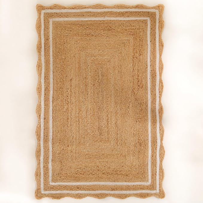 Natural Scalloped Wave 8'x10' Jute Area Rug Handwoven Braided Living Room