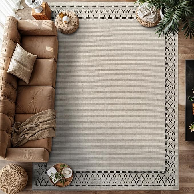 Luul Home Easy Jute Rugs 9x12 Frame Bone Color Living Room Indoor Outdoor Area Rug for Patio and Kitchen Rug High Traffic Washable Easy to Clean Solid Boho Woven Design Carpet (9 x 12)